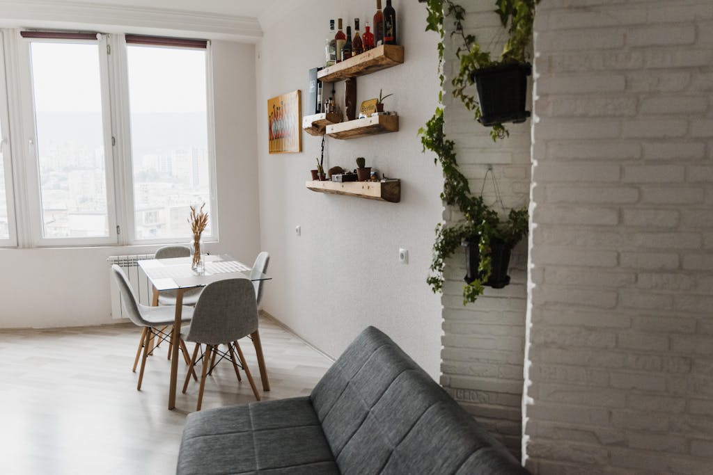 Dining Area Near a Gray Sofa