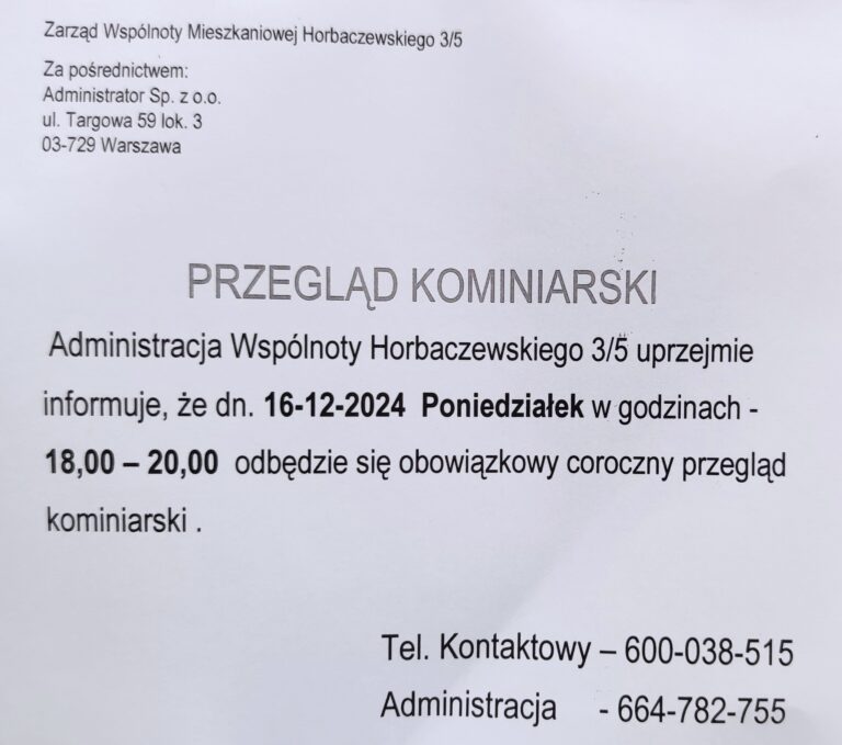 Przegląd kominiarski – 16 grudnia